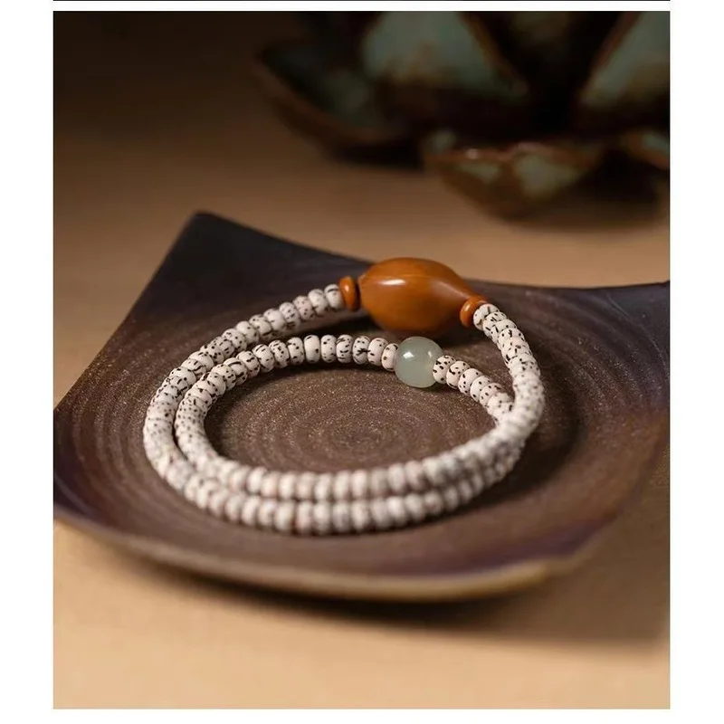 Mini Star-Moon Bodhi Women, Multi- with Olive Stone Double-loop Buddhist Bead Bracelet, Decorative and for