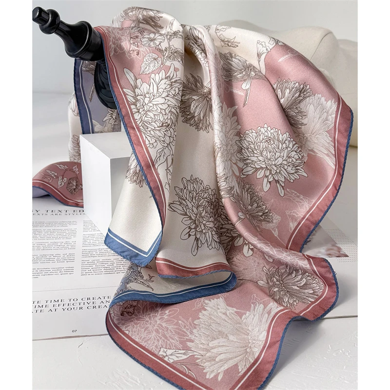 

100% Twill Silk Square Scarf for Women 65cm Neck Tie Neckerchief Double side Female Foulard Headband Hijab Shawl Bandana