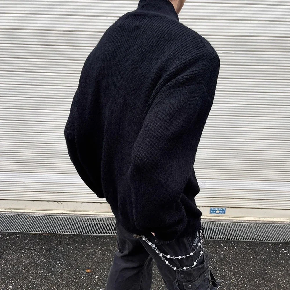 メンズセーター不規則なニットセータージェンダーレスダークスタイルストリートウェアキャンパスパフォーマンスシンプルな長袖トップユニセックス