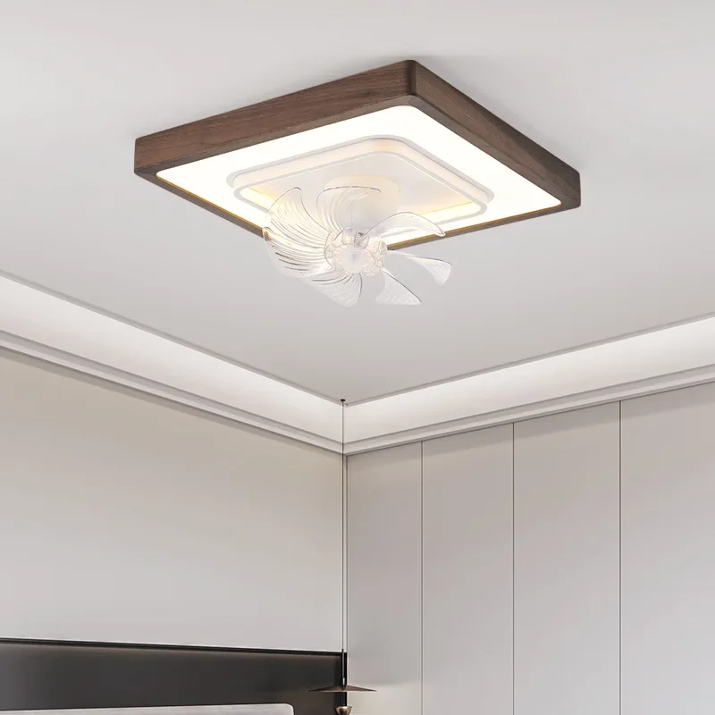 Living room fan ceiling light black walnut solid wood bedroom modern