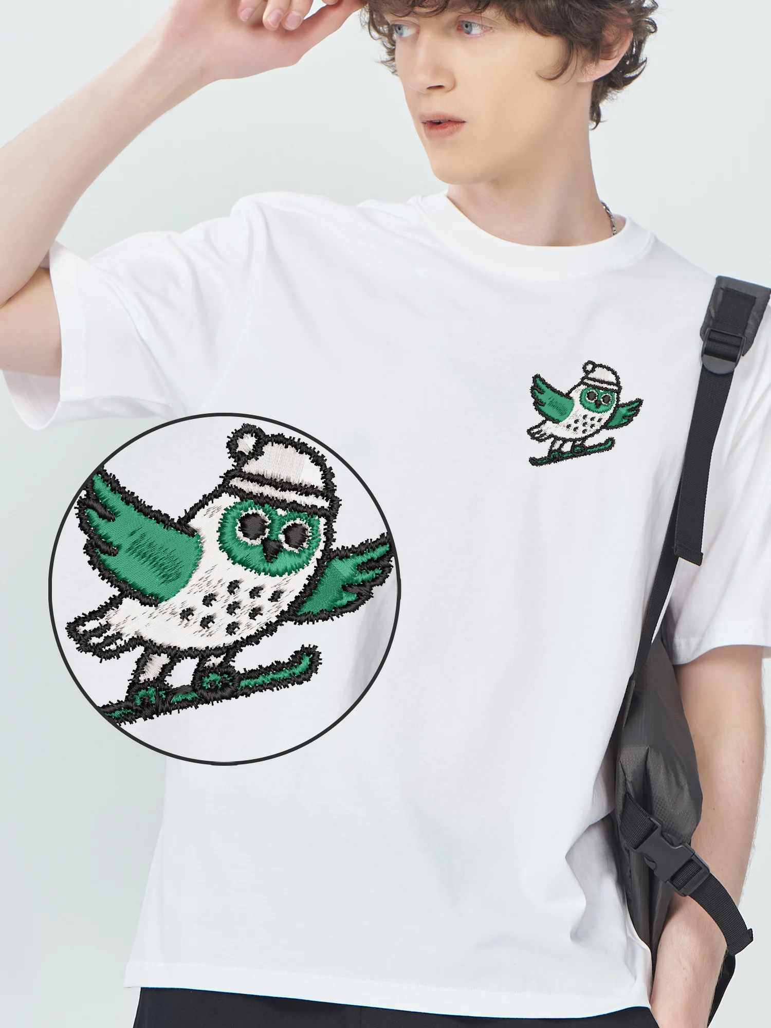 

Embroidered T Shirts Owl Snowboarding Funny T-Shirt Men Cotton High Quality Comfortable Embroidery Short Sleeve