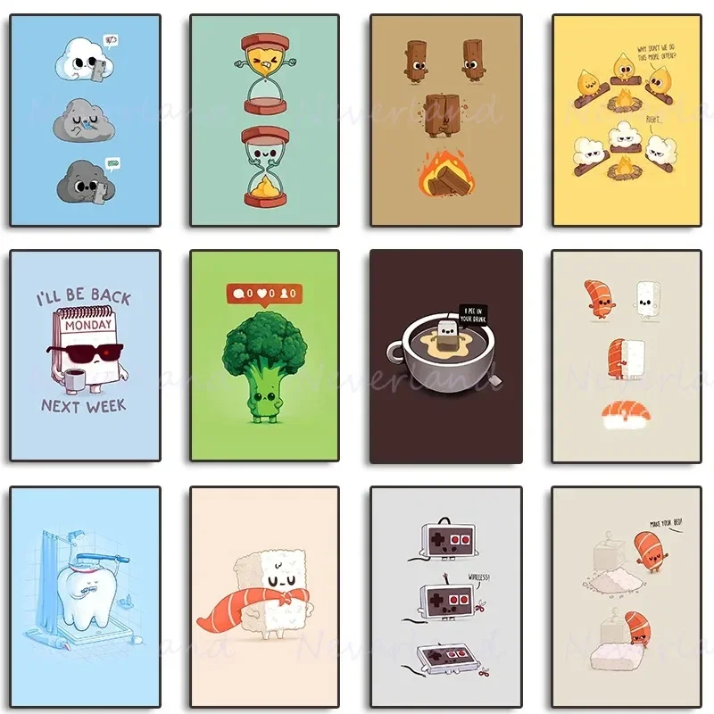 1pc frameless Canvas Painting Cartoon Cute Colorful Fruit and Vegetable Personification Poster Prints Wall Art Picture Living Ro