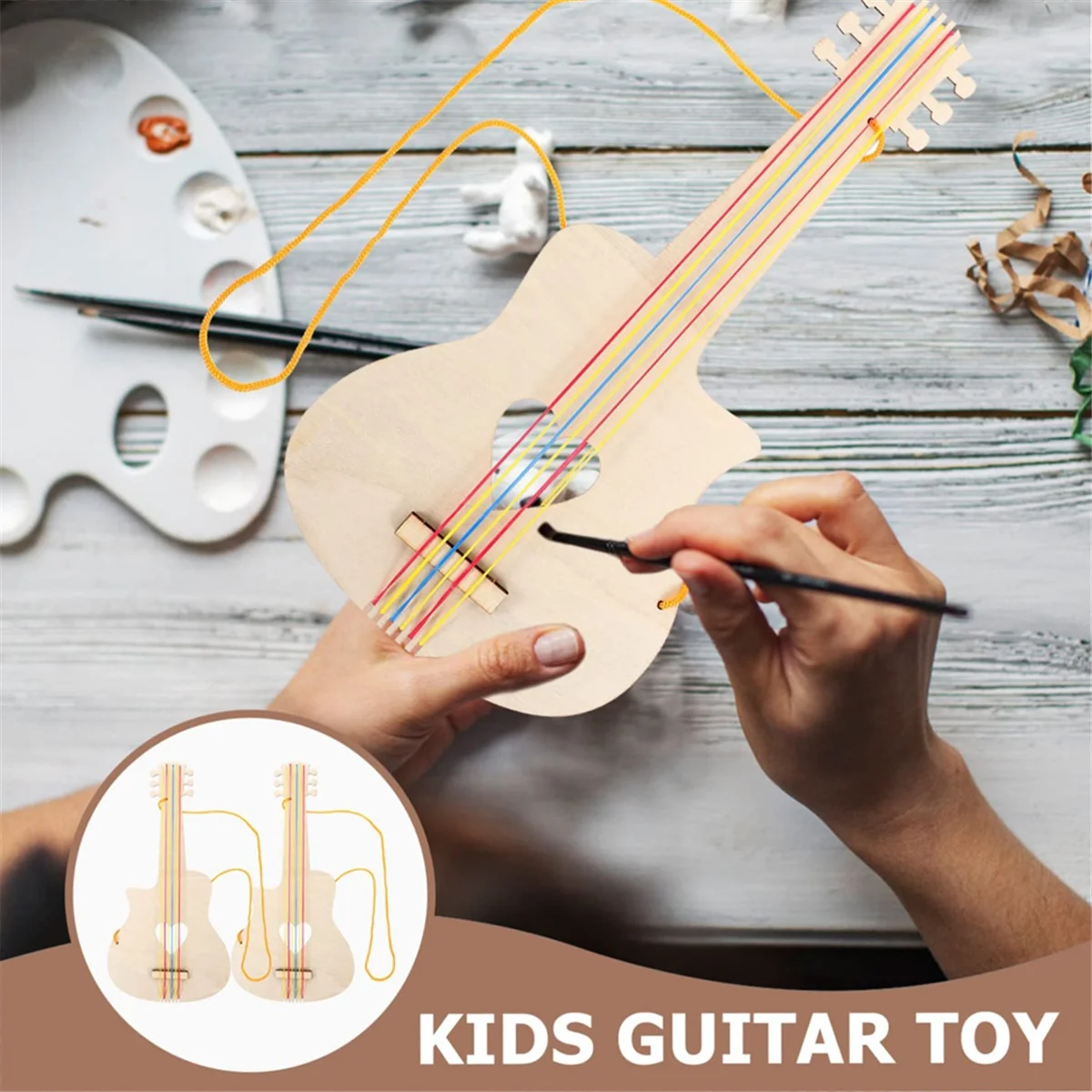 10 Pcs Miniatures Paint Your Own Wooden Child Guitar Crafts