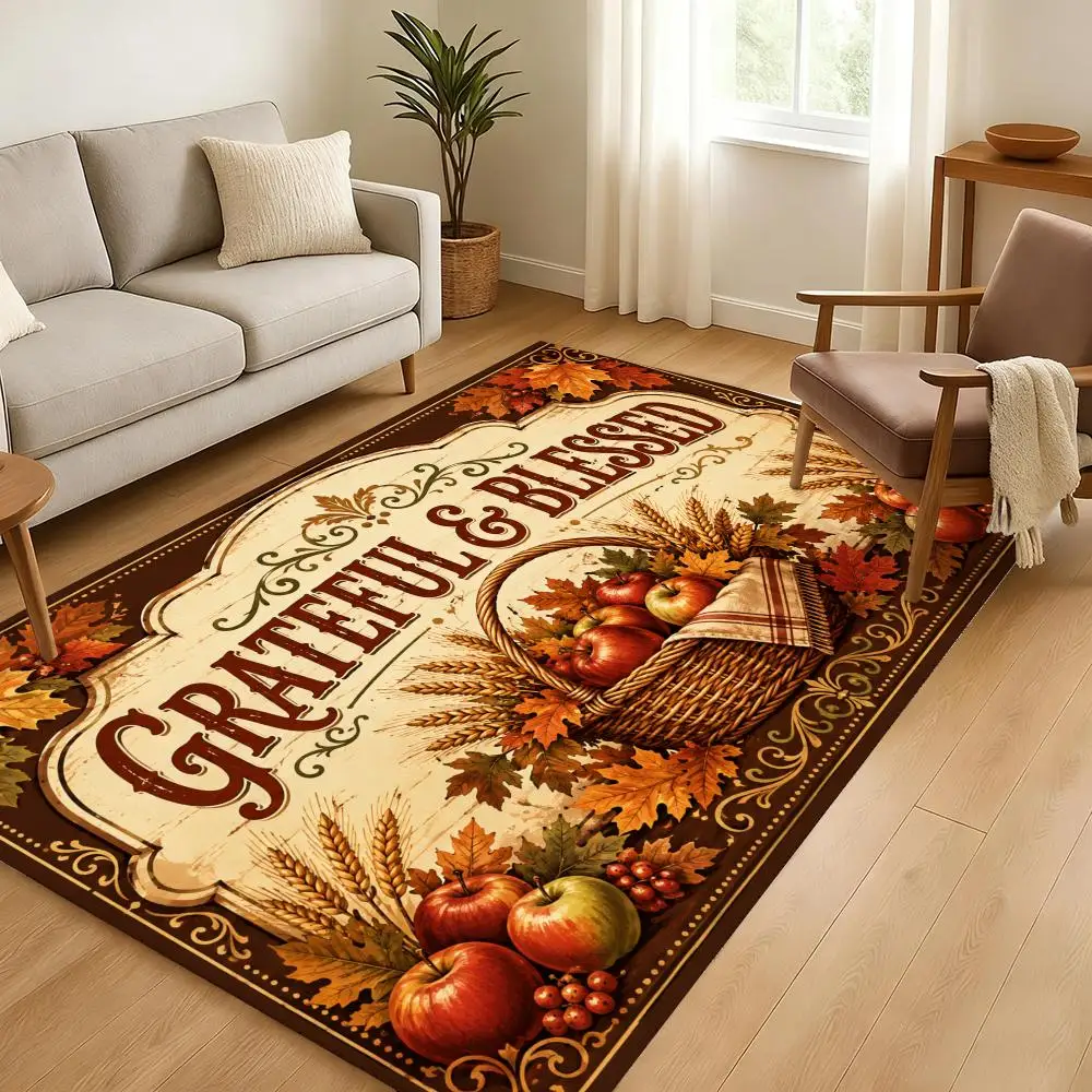 GRATEFUL & BLESSED Floor Mat Soft Thickened Absorbent Non-Slip Bedroom Living Room Door Mat Home Decor Flannel Rugs
