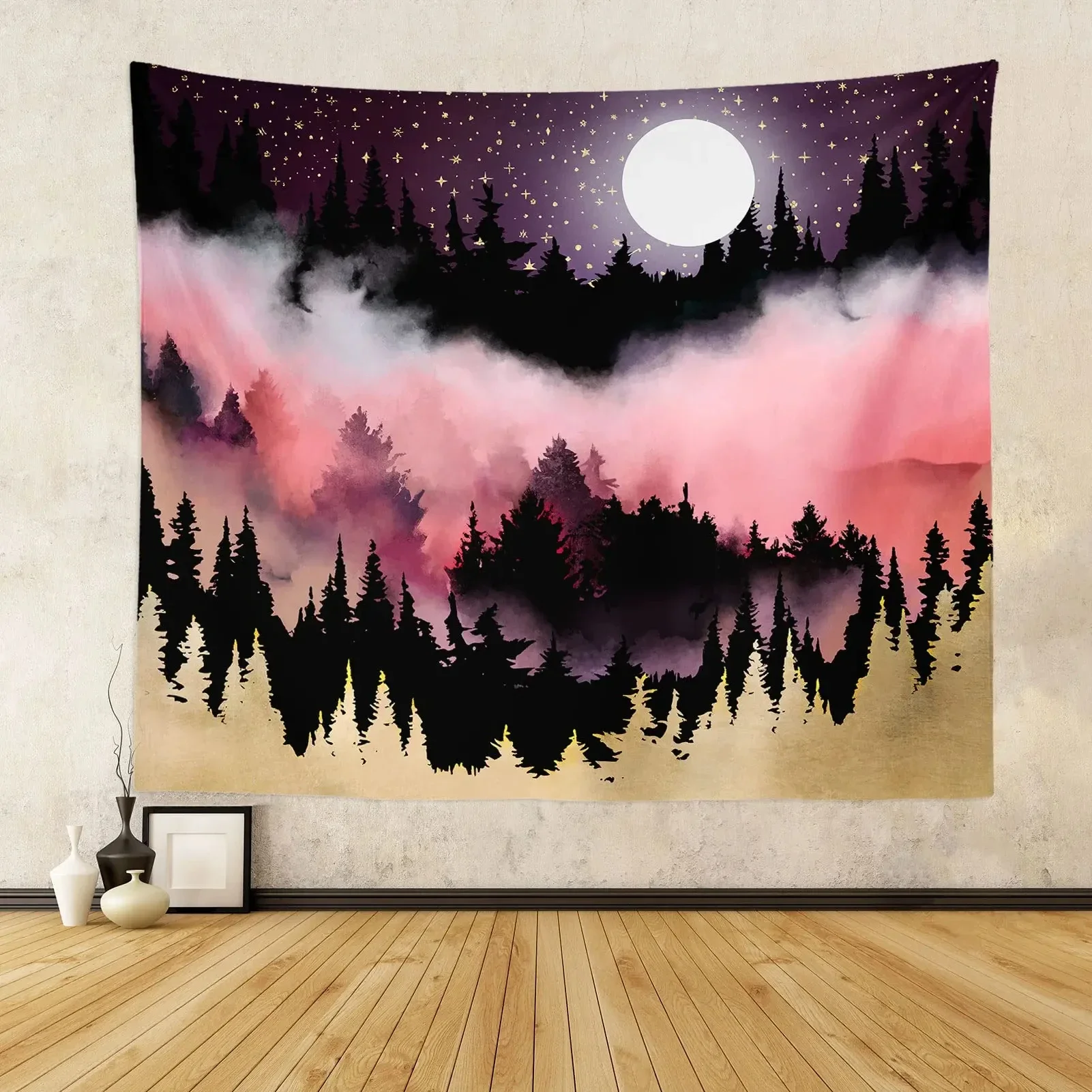 Mountain Tapestry Forest Tree Tapestries Sunset Nature Landscape Wall Hanging Abstract Wall Tapestry for Living Room Dorm Decor
