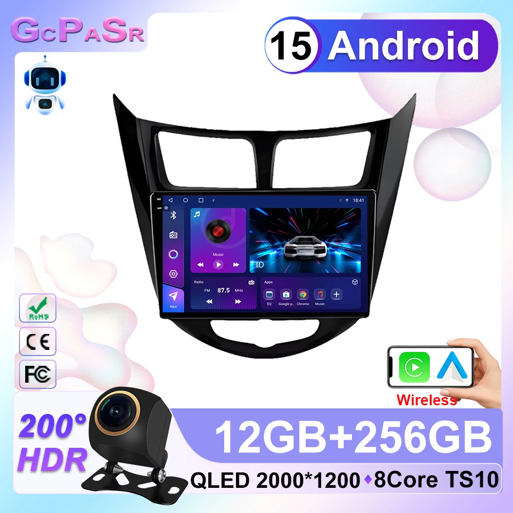 

Car Radio For Hyundai Solaris Accent I25 2010 2011 2012 2013 2014 2015 2016 Android 15 GPS Navigation QLED BT Head Unit WIFI 4G