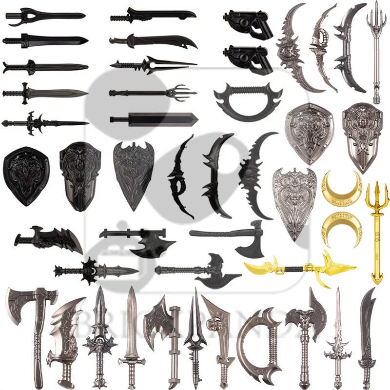 

Medieval Weapon Building Block Elves Knights Kings Soldier Figures Accessories Bow Arrow Sword Shield Military MOC Bricks Toys