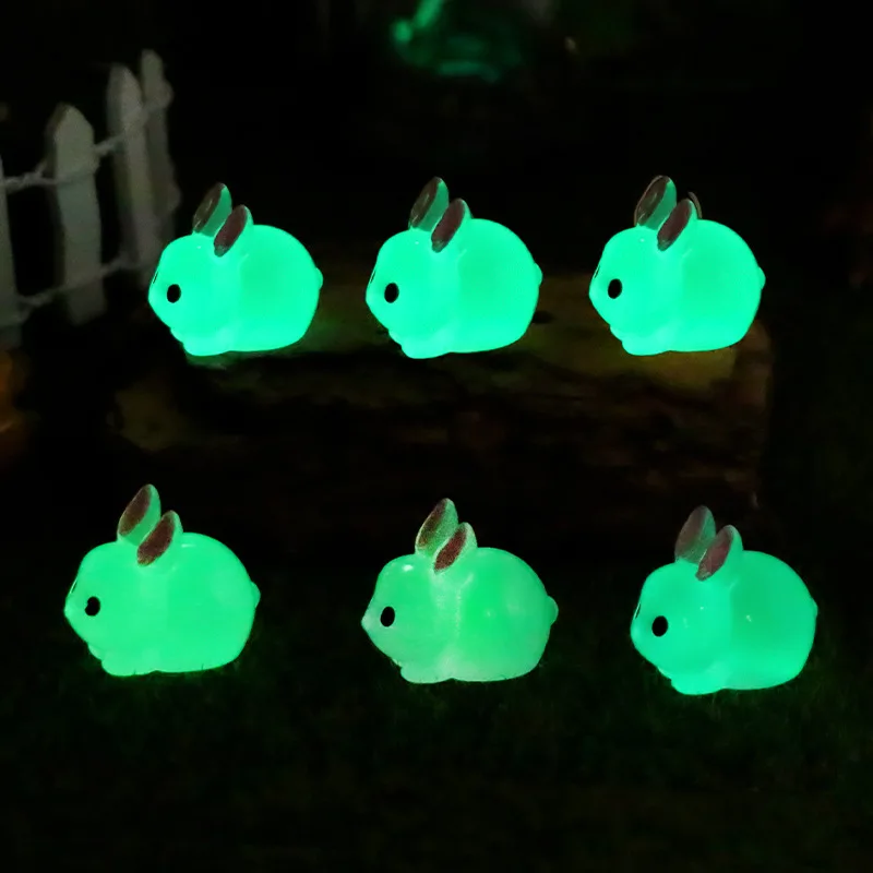 6pcs Night Light Resin Simulation Rabbit Resin DIY Jewelry Accessories Doll Creative 3D Micro Landscape Ornament