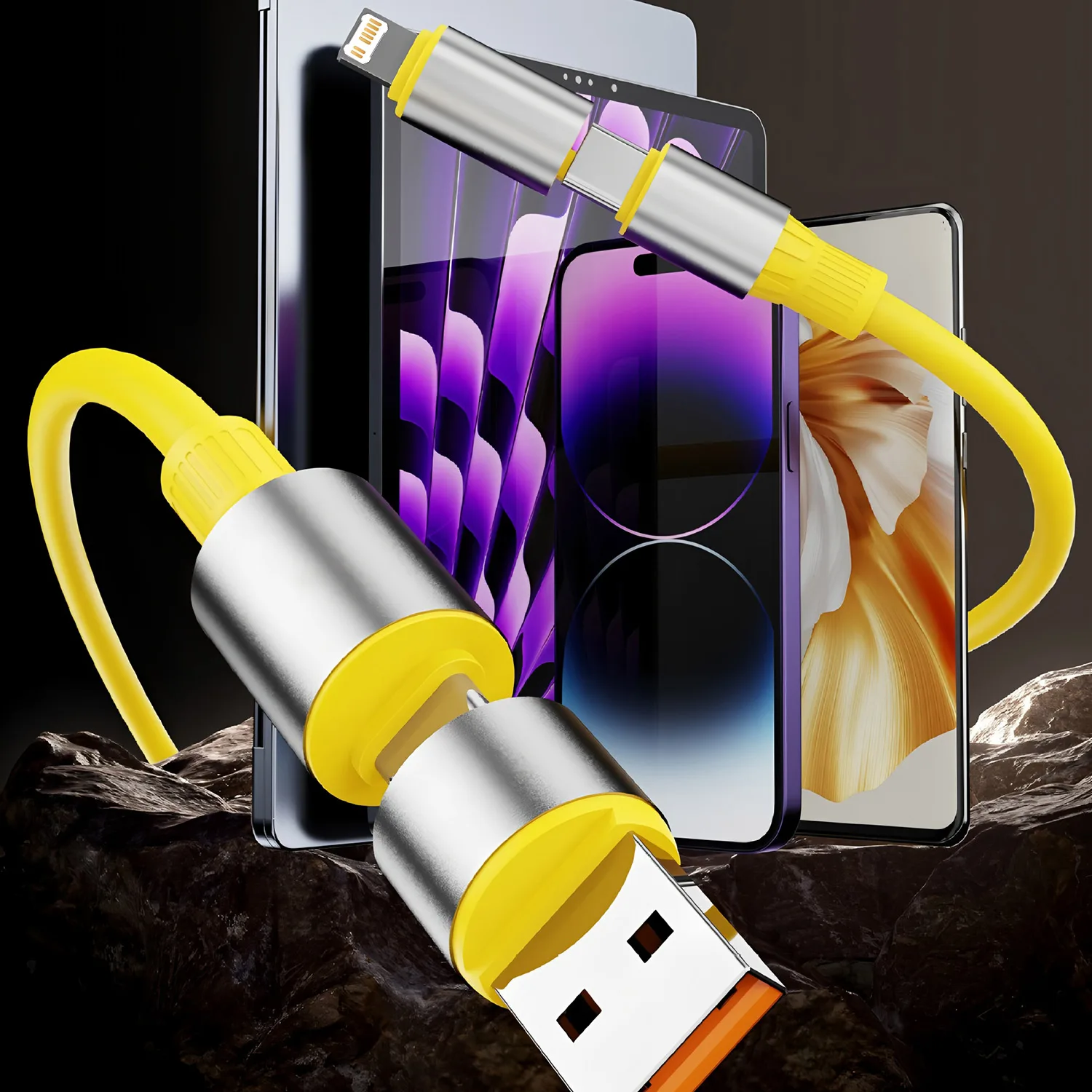 4 in 1 Fast Charging 240W USB Type C Cable for iPhone 15/16/17 Android Multi Charging Wire Line