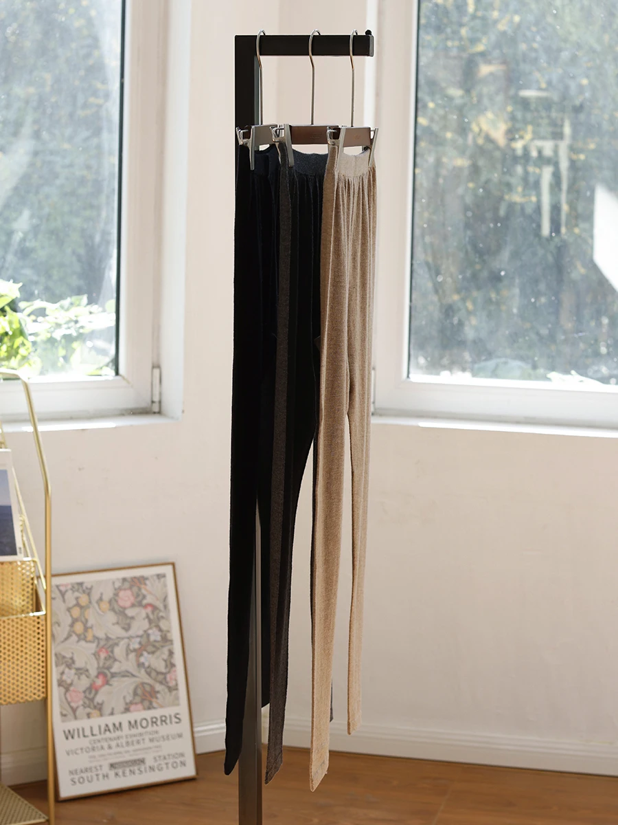 

High Waist Knitted Wool Tights Nine-Foot Length Inteated Sl Stretch And Luster above Skin Level Casual High Waist Lon...