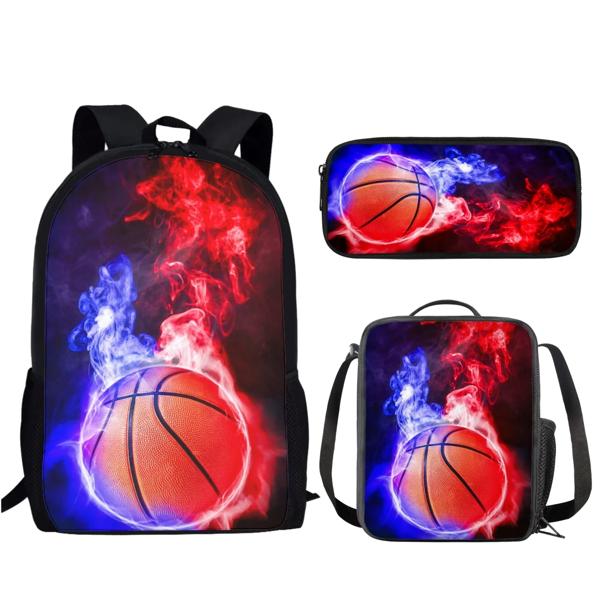 Imagem -03 - Basquete Design Mochila com Lancheira para Meninos Crianças Mochilas Escolares Mochilas de Grande Capacidade Estudante Moda Pcs por Conjunto 3d