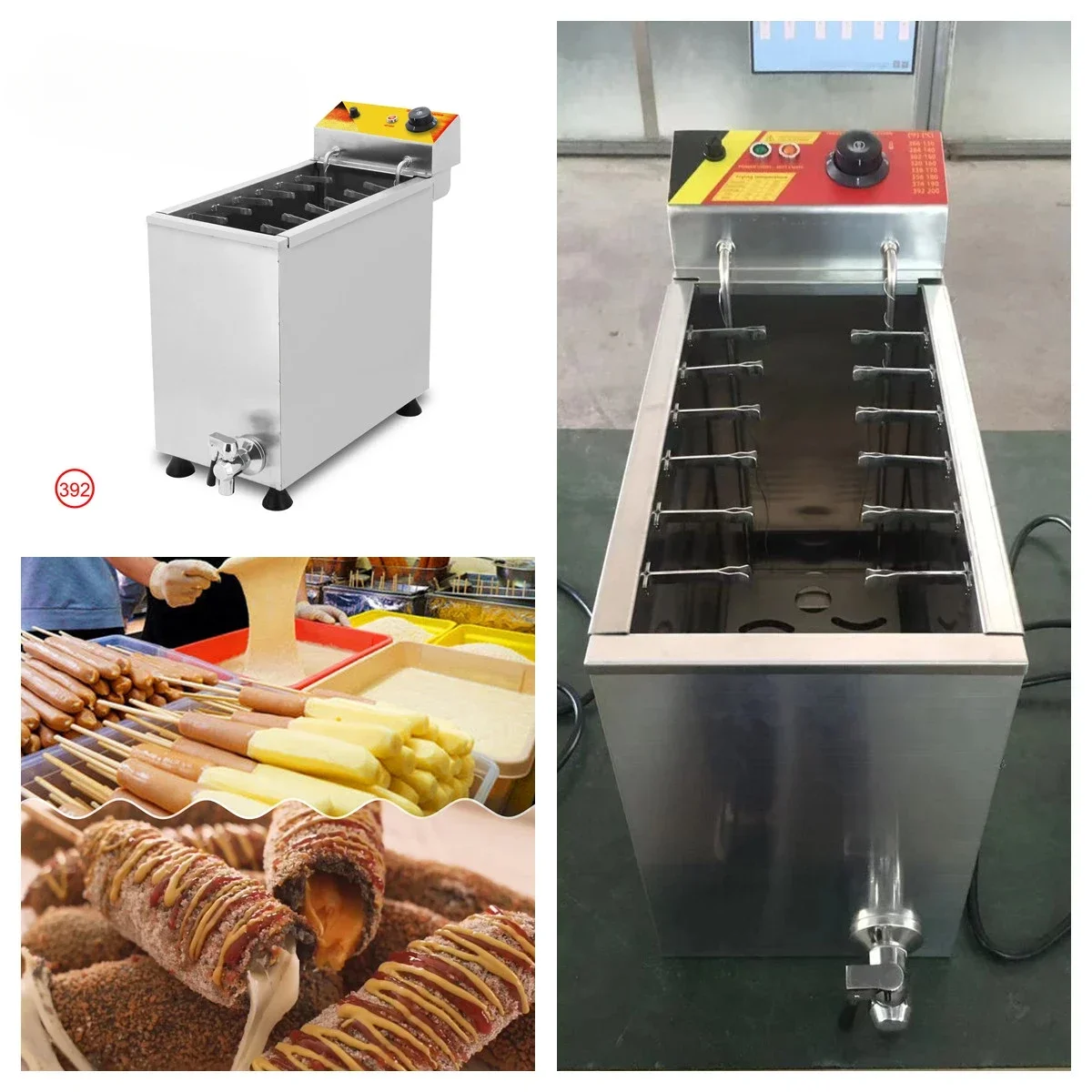 Commerciële Automatische 25L Grote Capaciteit Kaas Hotdog Sticks Friteuse Elektrische Diepe Koreaanse Maïs Hond Friteuse Machine Snack machines