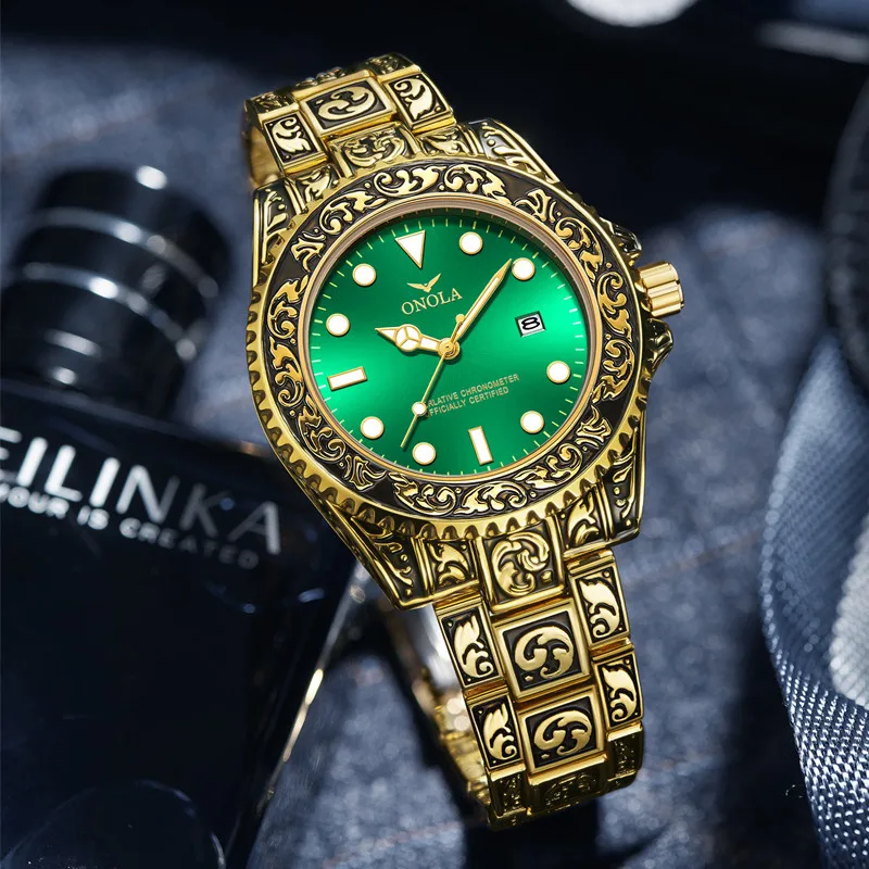 Fashion new casual business men's watch retro gold watch quartz waterproof automatic watches for men original  luxury watch men