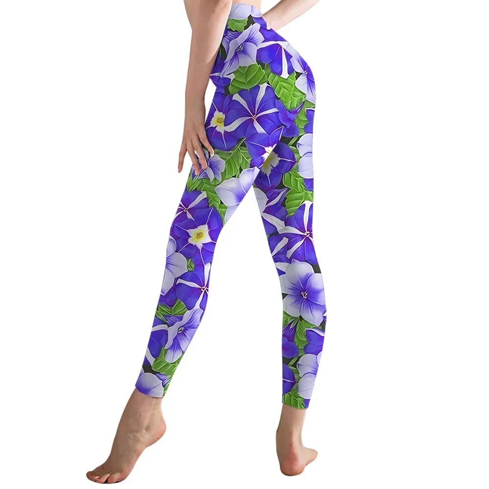 Pretty Floral Women Yoga Pants Purple Trumpet Flower 3D Printed Fitness Skinny Pants Womens Clothing Leggings Mujer Gym