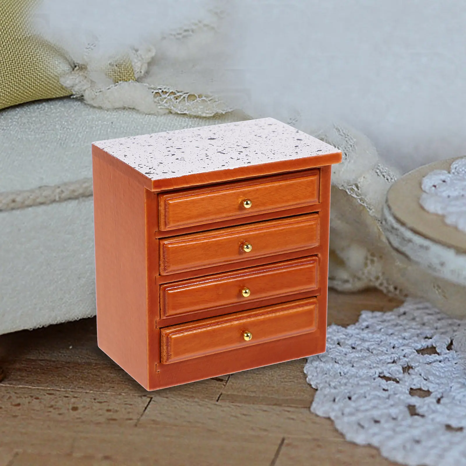 

Mini Vintage Bedside Cabinet Wooden Furniture Decoration Mini House Layout Prop Miniature Furniture for Dollhouse Accessories