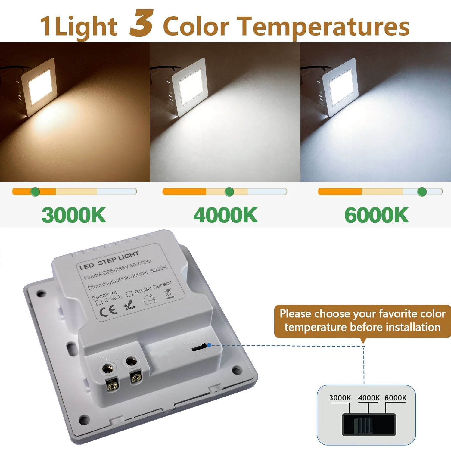 Motion Sensor Wall Light Recessed Staircase Lights Smart Step Lighting Radar Detect Nightlights 3CCT Selectable for Hallway