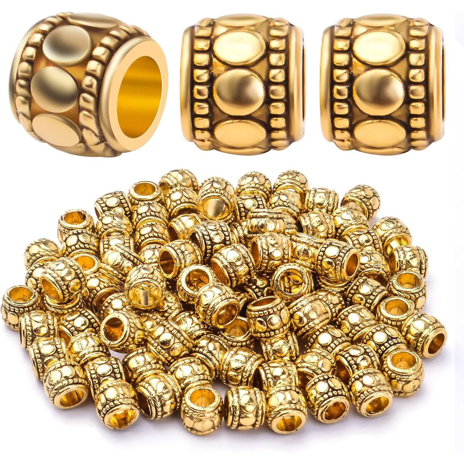 

100 шт., бусины-разделители с большими отверстиями, тибетский сплав, европейские бусины-бочонки, свободные подвески для DIY, ожерелья, браслетов, изготовления ювелирных изделий