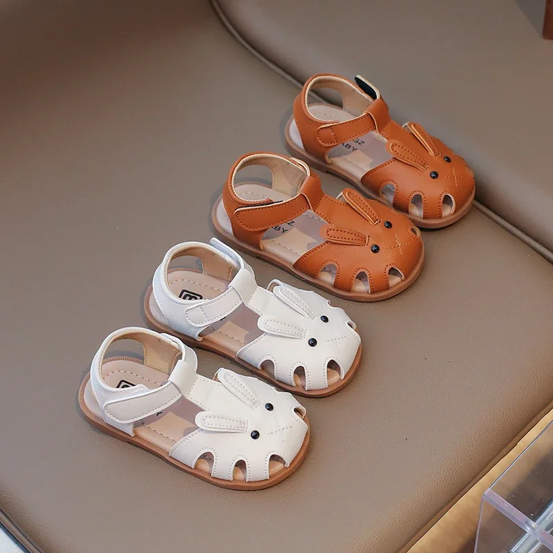 Toddler Children Sandals Rabbit Lovely White Brown Kids Summer Shoes Unisex Breathable Flexiable Comfy Boys Girls Shoes 21-30