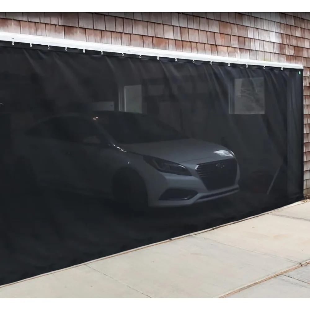 Sliding Garage Door Screen with Track Closure - Retractable Privacy Curtain Keep Annoying Animals Out Easy Install Heavy Duty