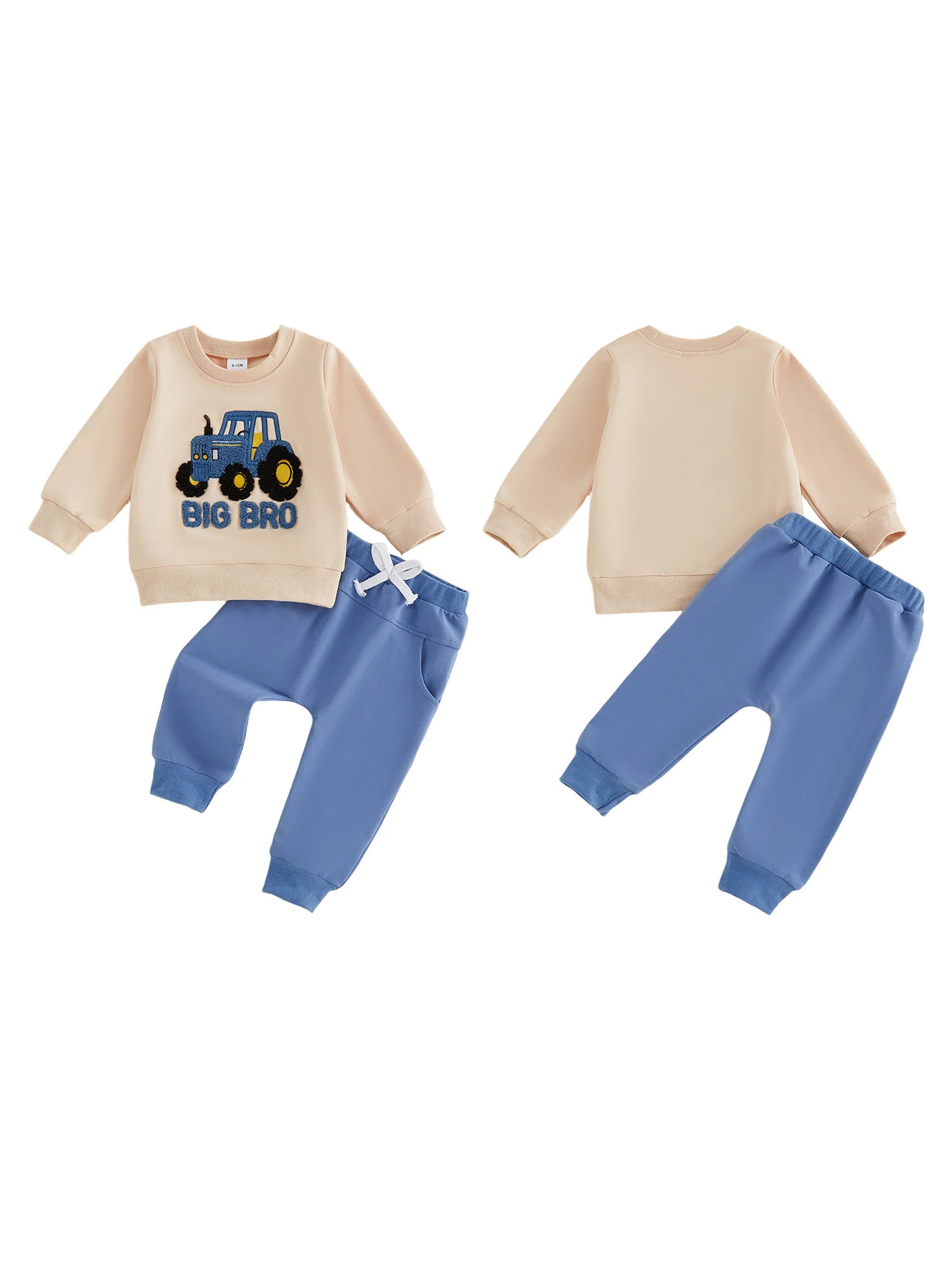 

Adorable Toddler Boy s Outfit Crew Neck Long Sleeve Sweatshirt with Cartoon Tractor Embroidery and Matching Joggers Pants Set
