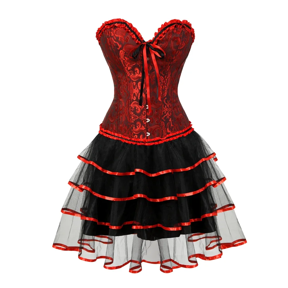 Vestido espartilho terno steampunk gótico bustier vestidos retro vintage traje overbust burlesque festa clubwear gorset saia superior conjunto