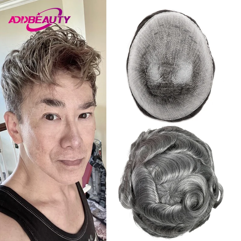 

Men Capillary Prosthesis Full PU 0.12mm Male Toupee European Human Hair Wigs With Knots Natural Hairline Invisible Man Toppers