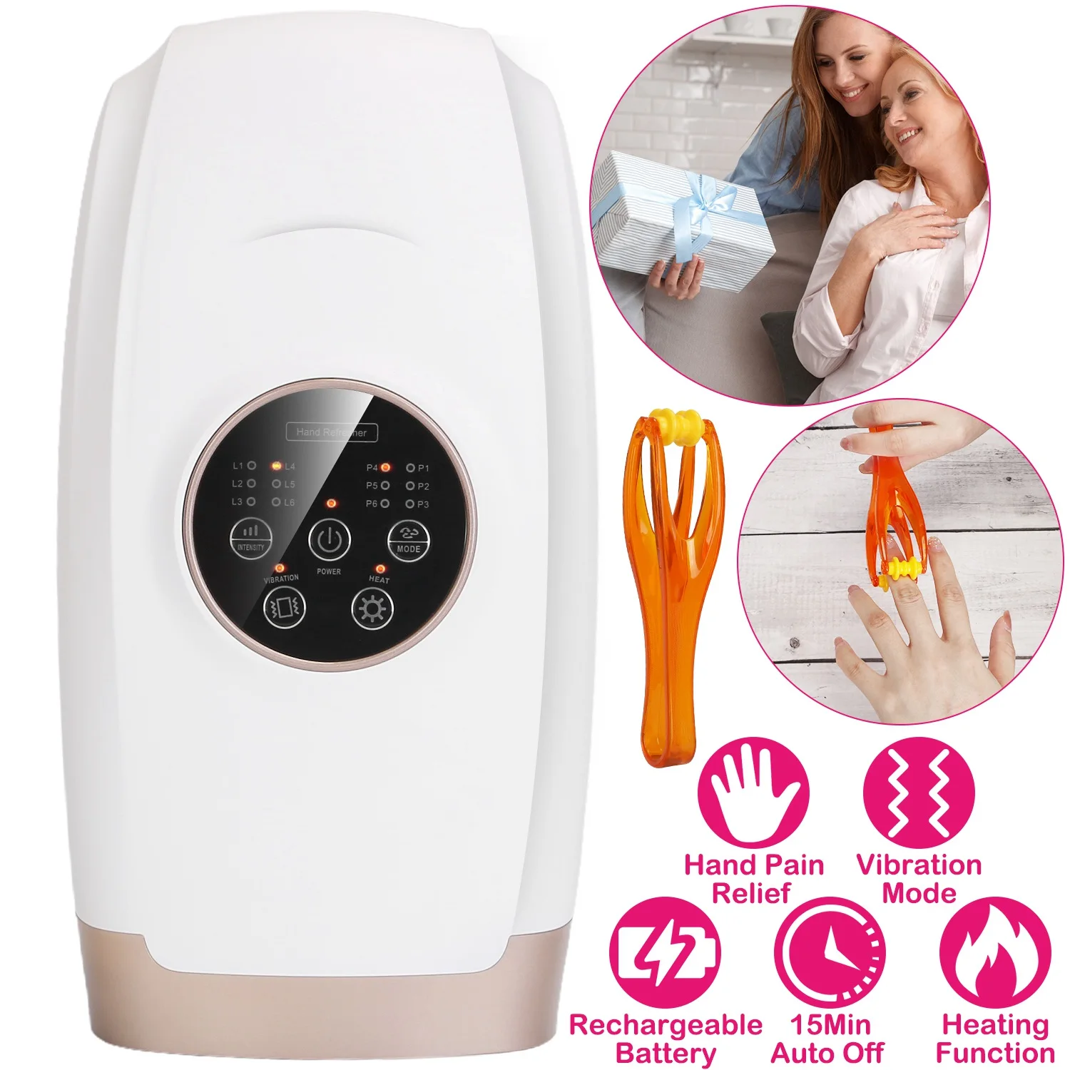 

Cordless Electric Hand Massager with Compression Rechargeable Hand Therapy Massager 6 Levels Pressure Vibration Heating Massager
