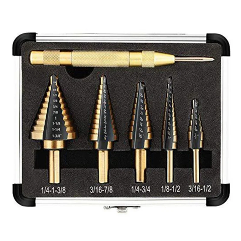【Superdeals】6Pc Drill Bit Set High Speed Steel Drill Bits Multifunctional Stepped Drilling Straight Groove High-Speed Steel Dril