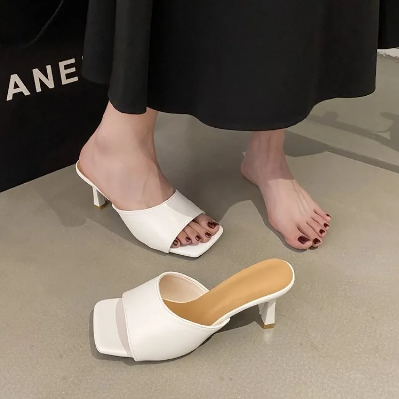 Women High Heel Sandals Summer New Fashion Square Toe Sexy Luxury White Toe High Heel Sandals Fashionable Women Free Shipping