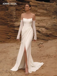 Newest Wedding Dress Mermaid For Bride Satin Boat Neck With Split Custom Made Vestidos De Novias