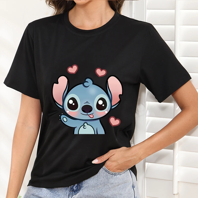 

Ladies Clothes Disney Mickey Printed Graphics Clothing Women's Short Sleeve Top Plus Size Y2k Black T-shirt Summer Dress New
