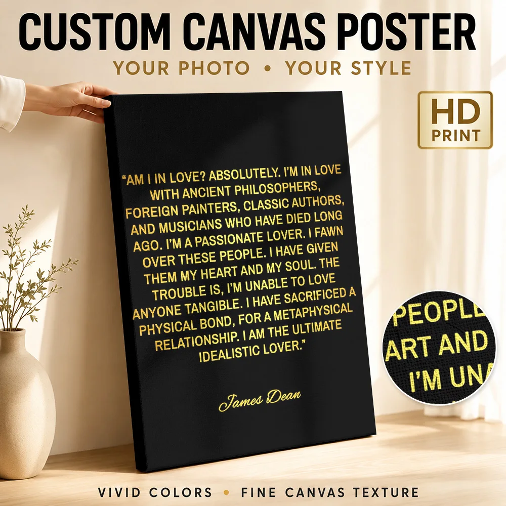 James Dean Quote Framed Canvas Poster Customized Photo Gold Typography Illustration Wall Art For Media Lounge Movie Lover Gift