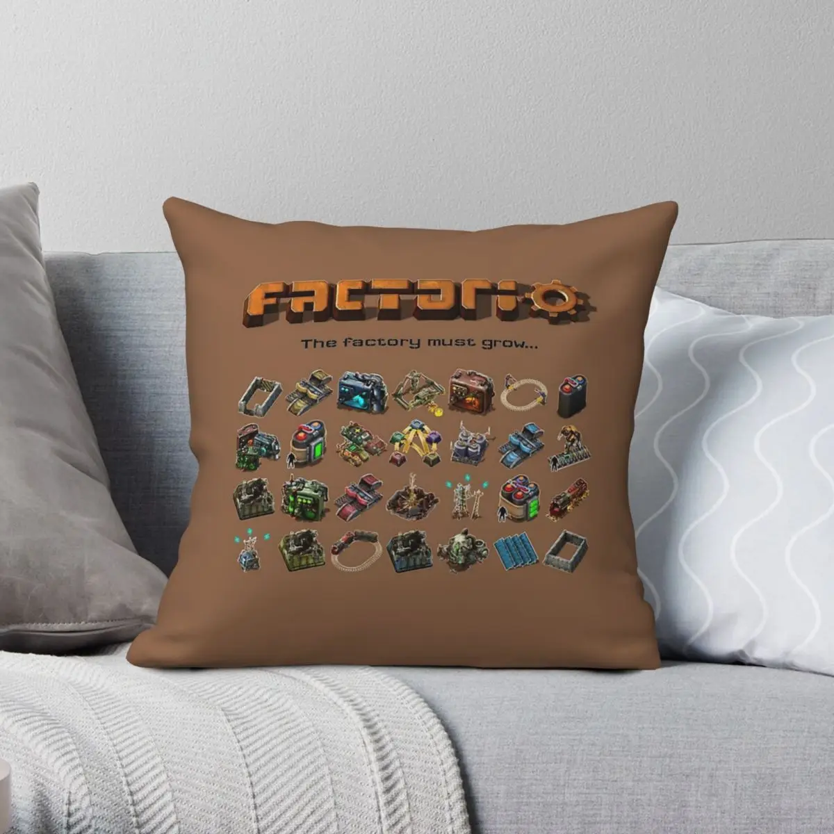 Factorio The Factory Must Grow Pillowcase Polyester Linen Velvet Creative Zip Decorative Throw Pillow Case Bed Cushion Case
