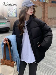 Vielleicht Warm Casual Loose Winter Women's Jacket Down Cotton Padded Coats Solid Stand Collar Women's Puffer Jacket Outwear