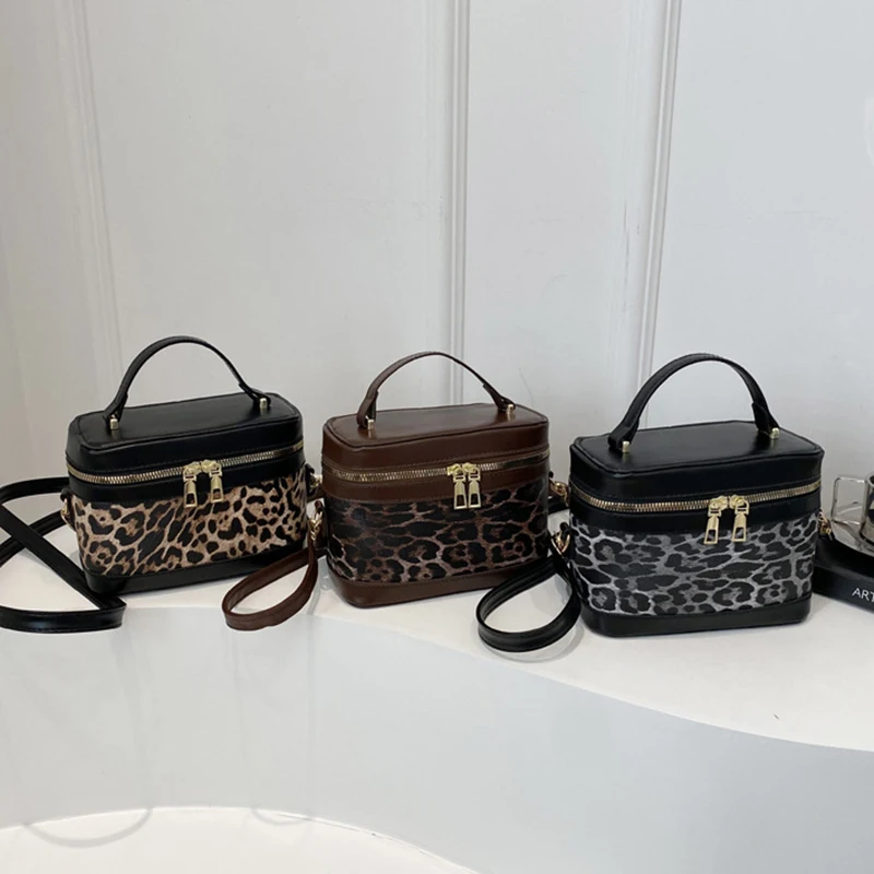 

Imitation Leopard Print Clutch Box Bag Autumn Synthetic Leather Splicing Crossbody Bags Korean Casual Fashion Women's Handbags