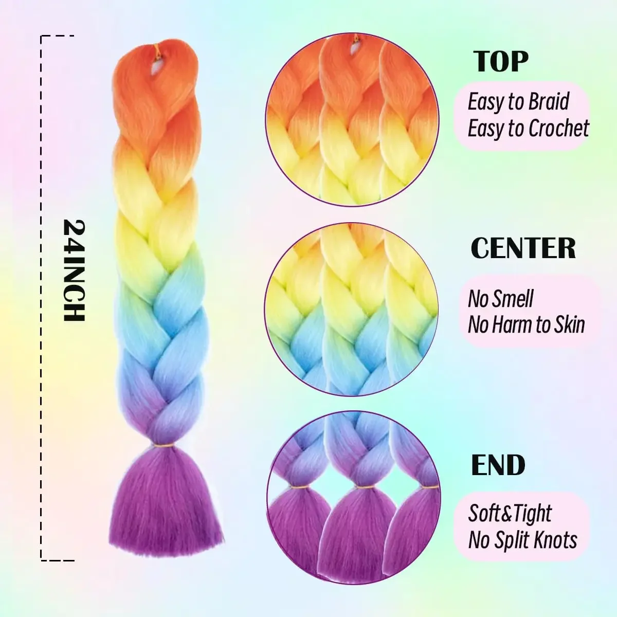 Multicolour 24 Inch Jumbo Braids Extensions Synthetic Braiding Hair Afro Ombre Color Kanekalon Hair for Children/Women Braid