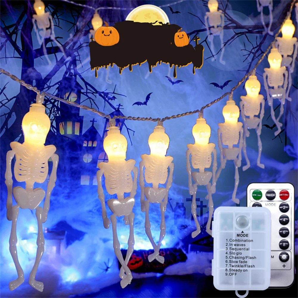 1.2M 2.5M Halloween Đồng Hồ Dây Đèn Hoạt Động Bằng Pin Halloween Led Đèn Từ Xa Kinh Dị Đầu Lâu Trong Nhà Trang Trí Tiệc