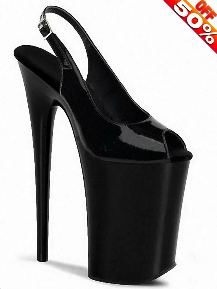 

Экзотические сексуальные женские готические сандалии на платформе 20 см (8 дюймов) с открытым носком, черные кожаные, с пряжкой, для кроссдрессеров