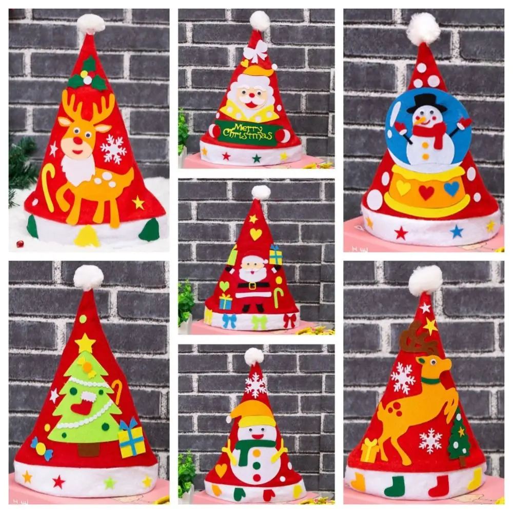 Non-woven Fabric Handmade Santa Hat Kriss Kringle Elk DIY Christmas Hat Toy Snowman Christmas Tree Kids Xmas Arts Hats Christmas