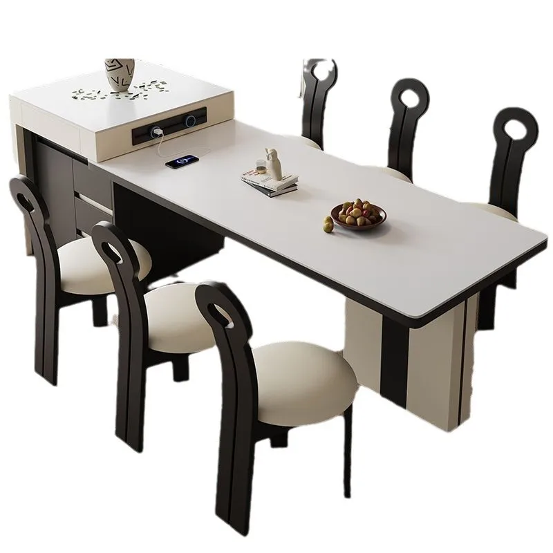 

Slate, island, dining table, integrated, household, small apartment, modern, simple, retractable, solid wood
