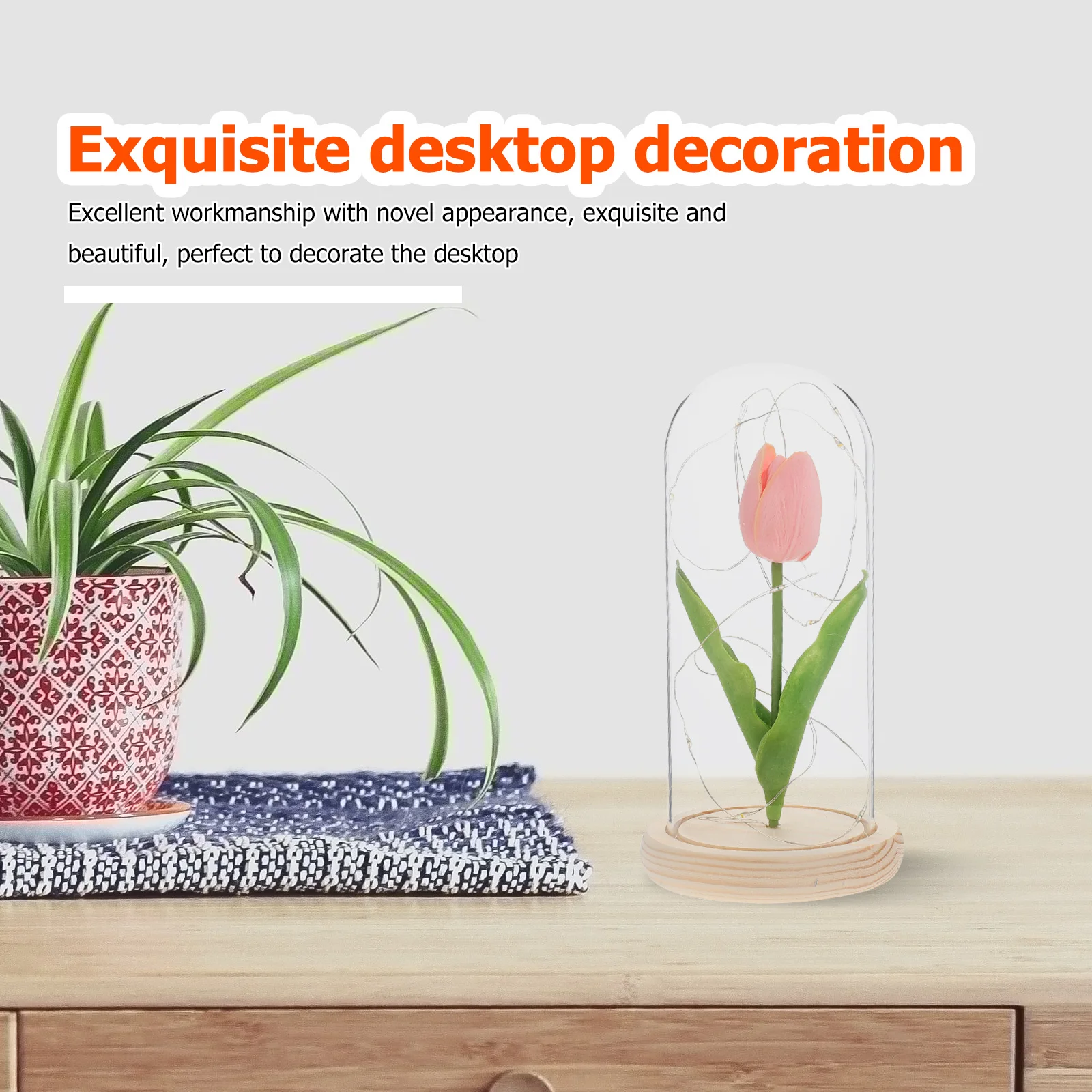 

LED Light Tulip Glass Dome Decorative Desktop Ornament Creative Luminous Flower Adornment Romantic Home Gift
