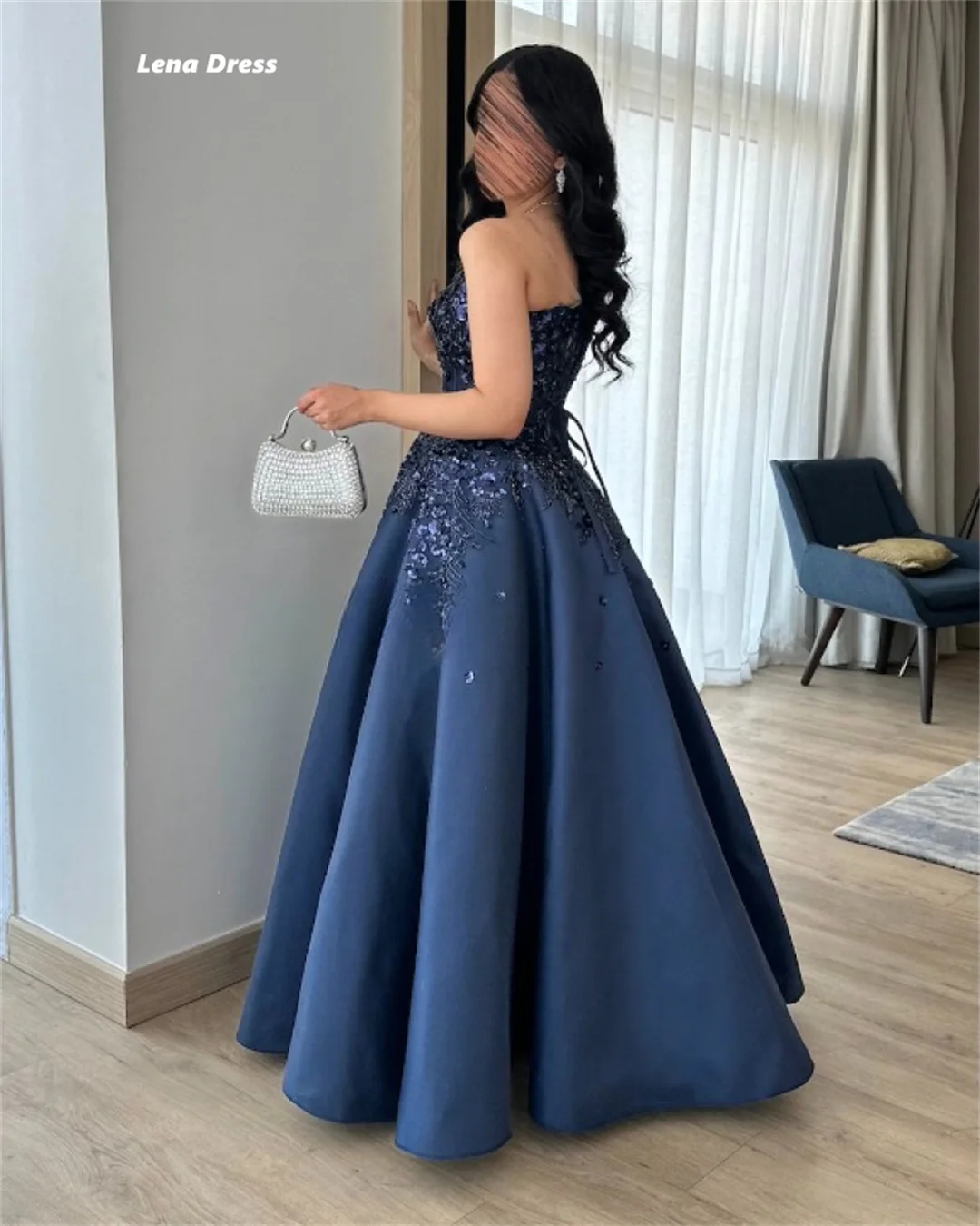 Lena Off the Shoulders Luxurious Women's Evening Dresses for Special Occasions Floral Sequin Embroidery Custom Made Line A Dress