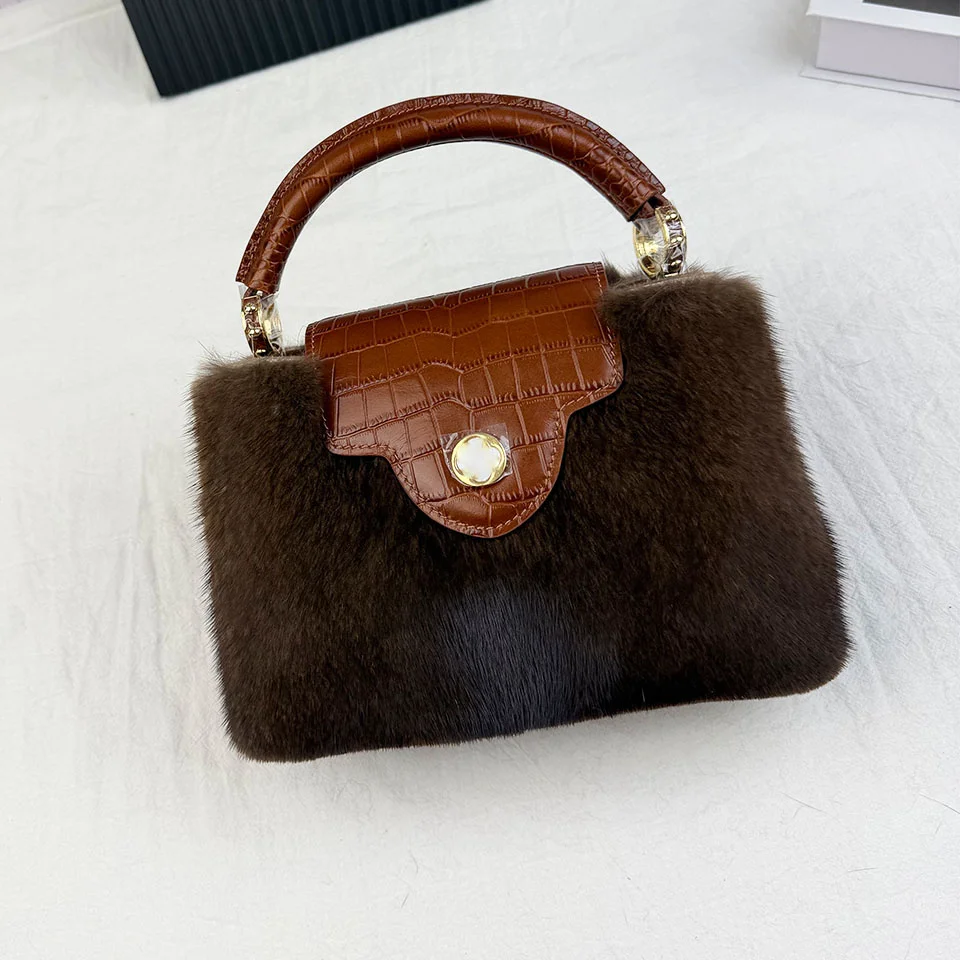 

Роскошная женская сумка из меха норки, плюшевая сумка-тоут, элегантная женская сумка, модные сумки для женщин, высококачественные аксессуары