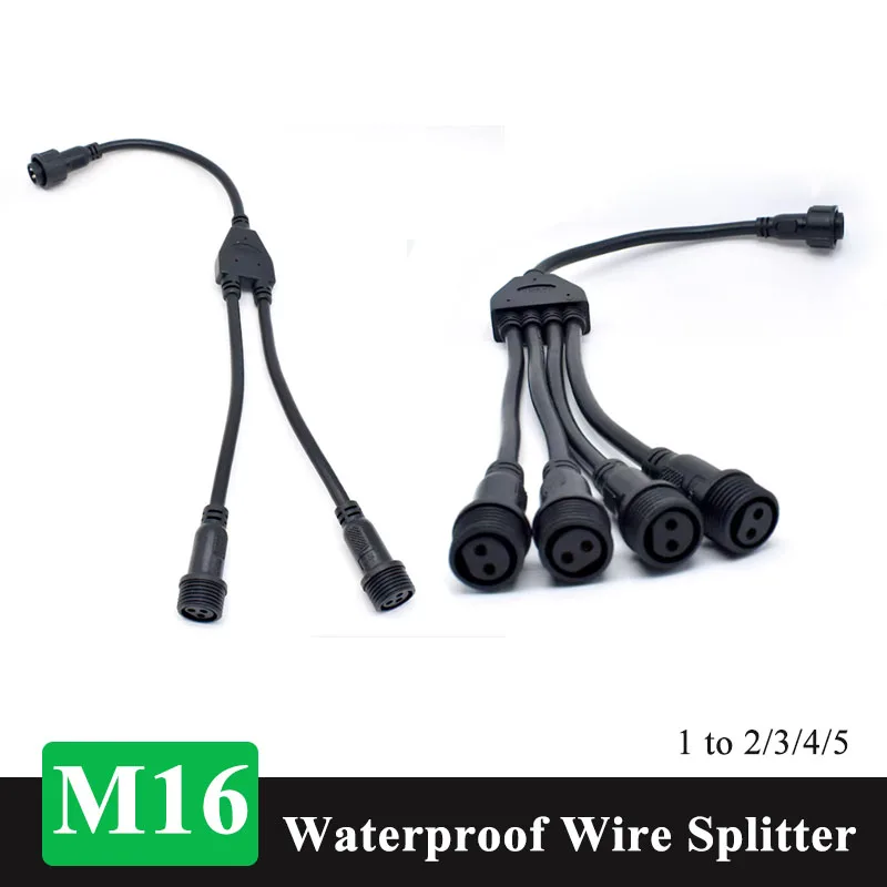 M16 2-Pin Y-Typ Steckverbinder Kabel-Splitter Wasserdicht für Außenbereich 1 zu 2/3/4/5 LED-Lampen Kabel 2-adrig Stecker auf Buchse 16mm Stromstecker
