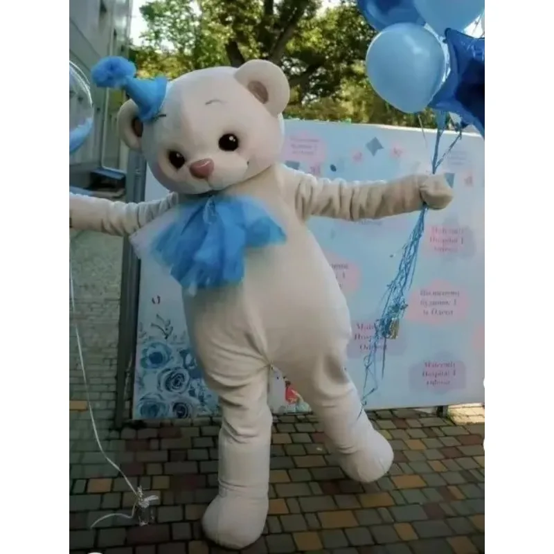 

Disney Blue Hat White Bear Cartoon Mascot Cosplay Costume Teddy Bear Anime Character Walking Mascot Halloween Carnival Show