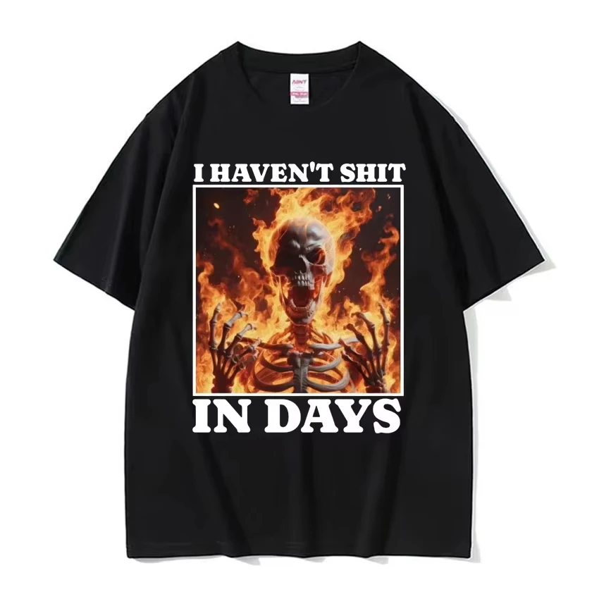 Unisex Oversized Neutral Street Harajuku Gothic  Sarcastic Skeleton Meme Graphic Top Printed With 