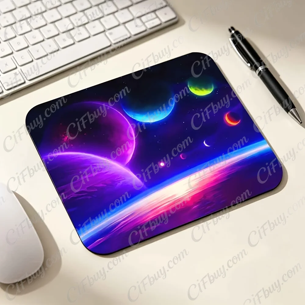 CIFbuy Mouse Pad Small Neon Nebula Planet Purple Blue Gradient Space Aurora Starry Sky Smooth Cursor Precise Tracking Non-Slip S