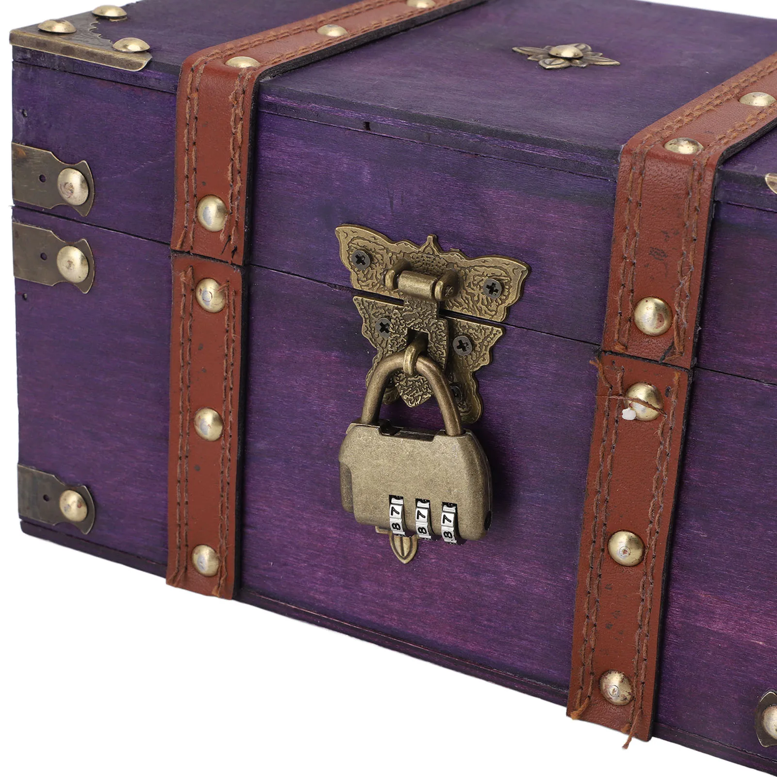 Versatile Decorative Vintage Wooden Treasure Chest Box Handmade Rectangle Small Rectangle Antique Wood Jewelry Box for Bedroom view 5