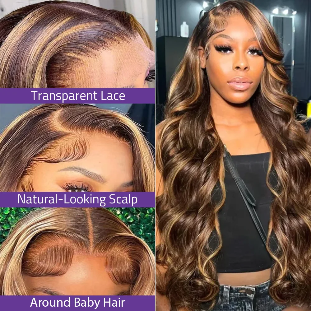 40 46 Inch Honey Blonde Ombre Body Wave 13x6 HD Lace Front Wig Human Hair Highlight 4/27 Transparent Lace Frontal Pre Plucked Wigs - view 3