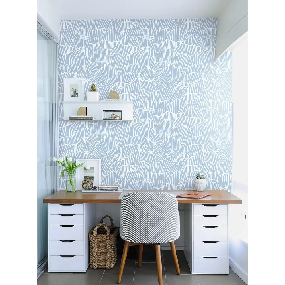 ورق حائط ساحلي حديث مخطط باللونين الأزرق والأبيض قابل للإزالة ومقاوم للماء، ورق اتصال قابل للتقشير واللصق من أجل أنيق وسهل W
